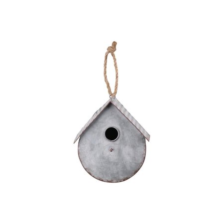 URBAN TRENDS COLLECTION Metal Bird House with Gabled Roof Rope Hanger Galvanized Finish Gray 42118